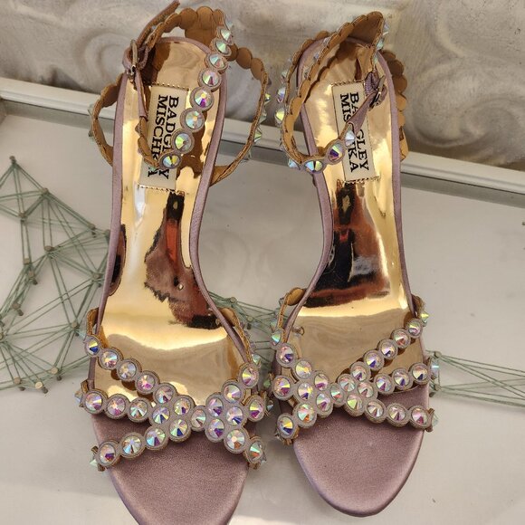 Badgley Mischka Shoes - Badgley Mischka Silk soft lilac jeweled sandals. Sample. Like new. Size 6
